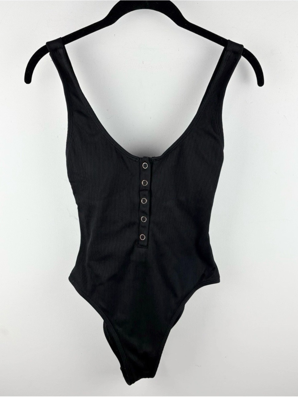 PacSun L.A Hearts Black Ribbed Front Button One Piece Swimsuit XS Swim Beach